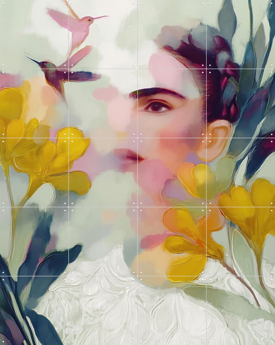 IXXI Frida Hummingbird Floral Portrait, Branka Kodžoman - 80 x 100 cm - Gratis ophangtool - Grote wanddecoratie en posters - Modern, Kleurrijk