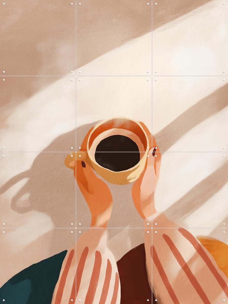 IXXI Morning Coffee Ritual, Branka Kodžoman - 60 x 80 cm - Gratis ophangtool - Grote wanddecoratie en posters - Digitale Kunst, Illustraties, Modern