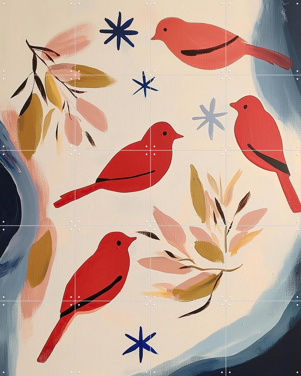 IXXI Birdsong, Branka Kodžoman - 80 x 100 cm - Gratis ophangtool - Grote wanddecoratie en posters - Illustraties, Kleurrijk, Abstract, Schilderijen
