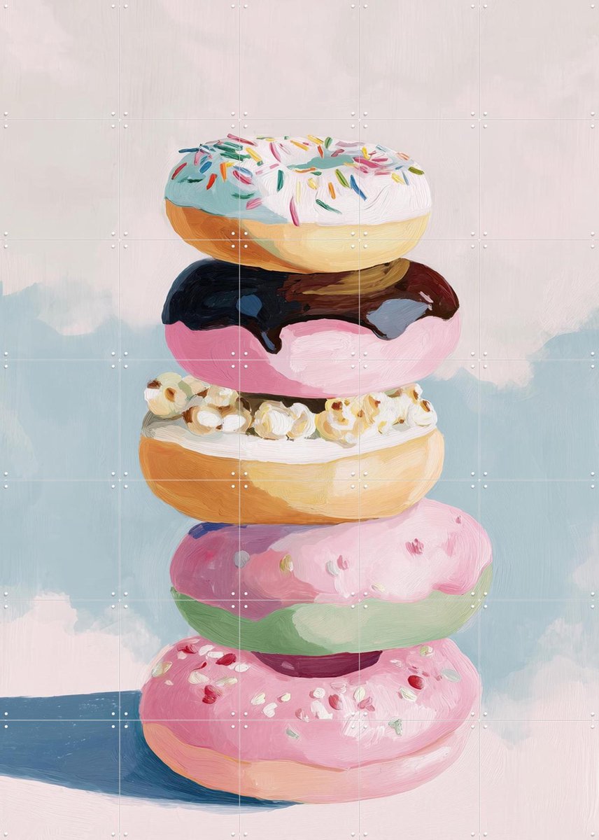 IXXI Pastel Donut Tower, Branka Kodžoman - 100 x 140 cm - Gratis ophangtool - Grote wanddecoratie en posters - Modern, Speels, Kleurrijk, Keuken