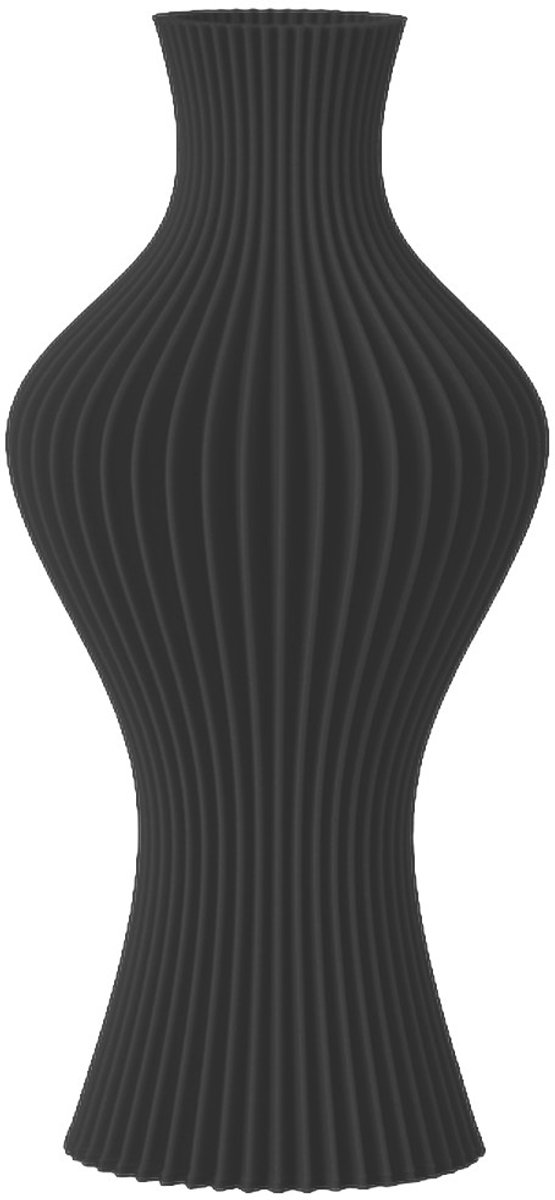 Layvo Flint Vaas - Zwart - 25 cm - droogbloemen vaas - gegroefde vaas - gerecycled plastic