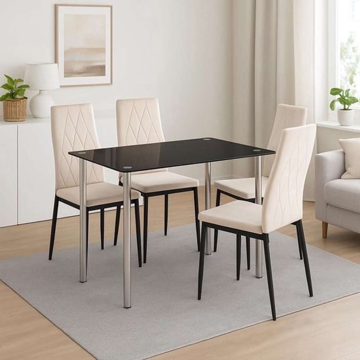 Eettafel - 4 stoelen - Eetkamerset - Tafel met stoelen - Gezellig eten - Ruimtebesparend ontwerp - 110 x 70 cm