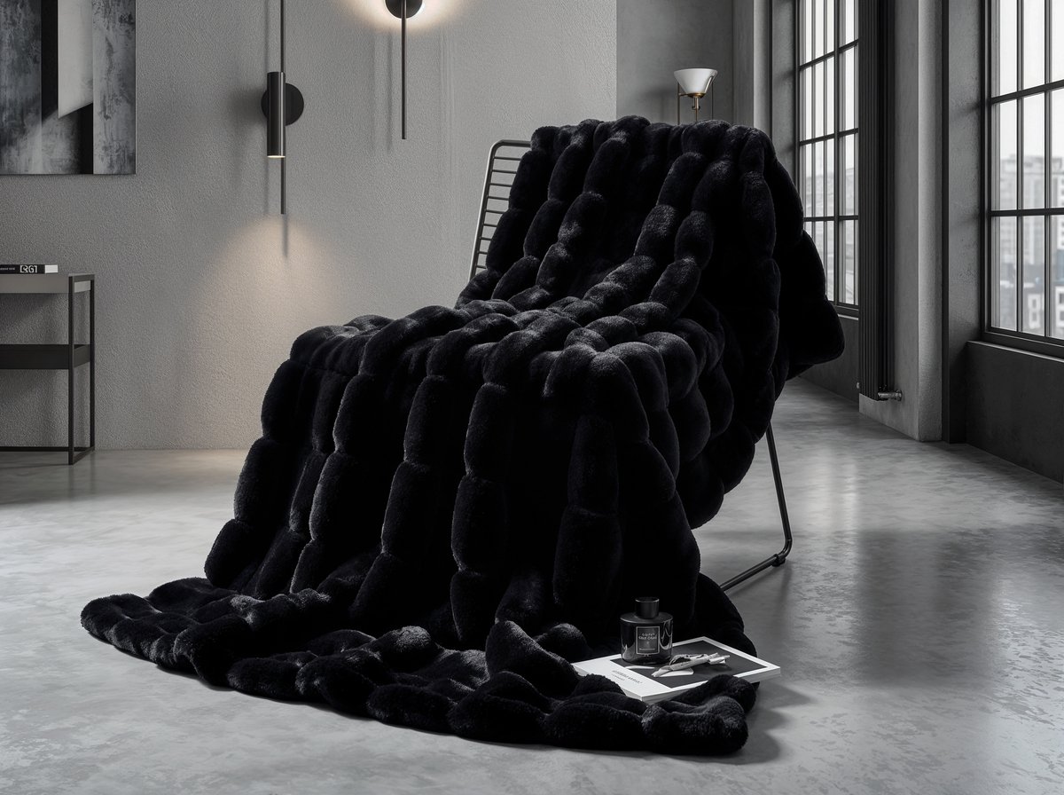 Lunetta Home Plaid - Fake Fur ( Bont ) - Bubble - Antraciet - 150x200 cm - Deken - Zware kwaliteit