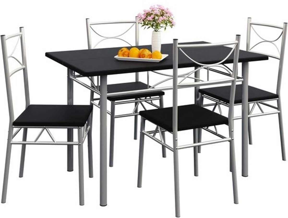 Eetkamerset met tafel en 4 stoelen - Modern zwart - Voor keuken of eetkamer