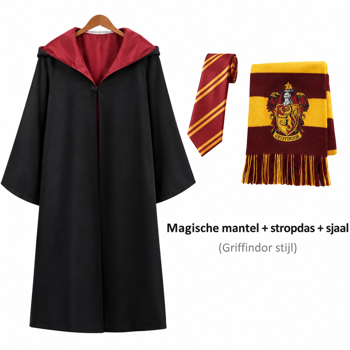 CreateEcom carnavalskleding - verkleedkleren volwassenen - harry potter kleding - Tovenaarsmantel met Verstelbare Halsband - Klassiek Uniform - Ademend Losvallend Feestkostuum - mantel, sjaal en stropdas - rood - wolwassen maat M