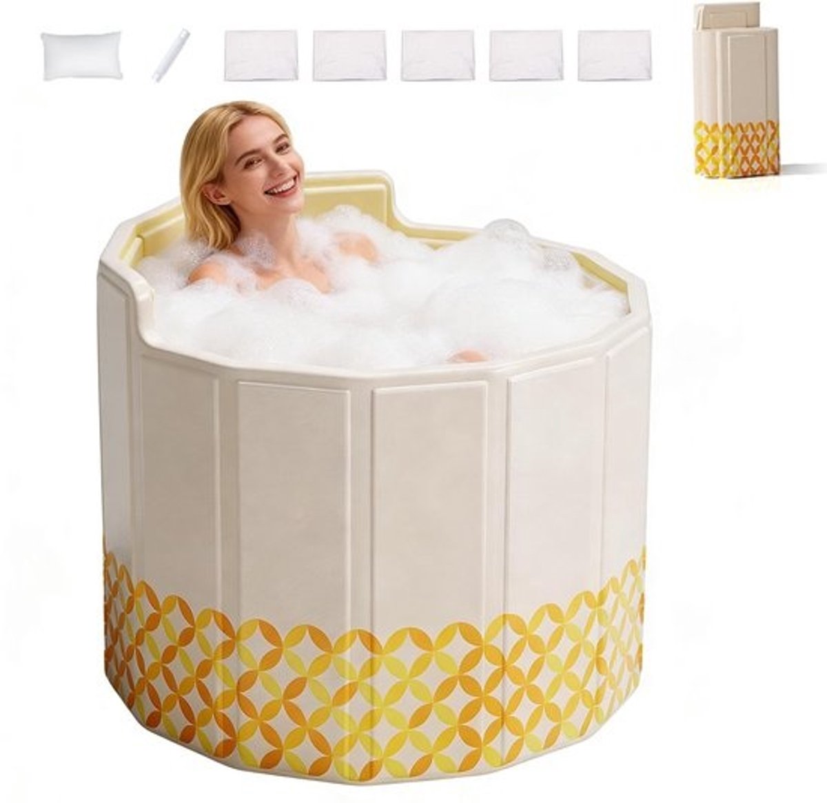 Dailygoods - Opvouwbare badkuip - 80 cm - Draagbare badkuip - C-vormige rugleuning - 5-laagse warmte-isolatie - Antislipzitkussen - Montagevrij