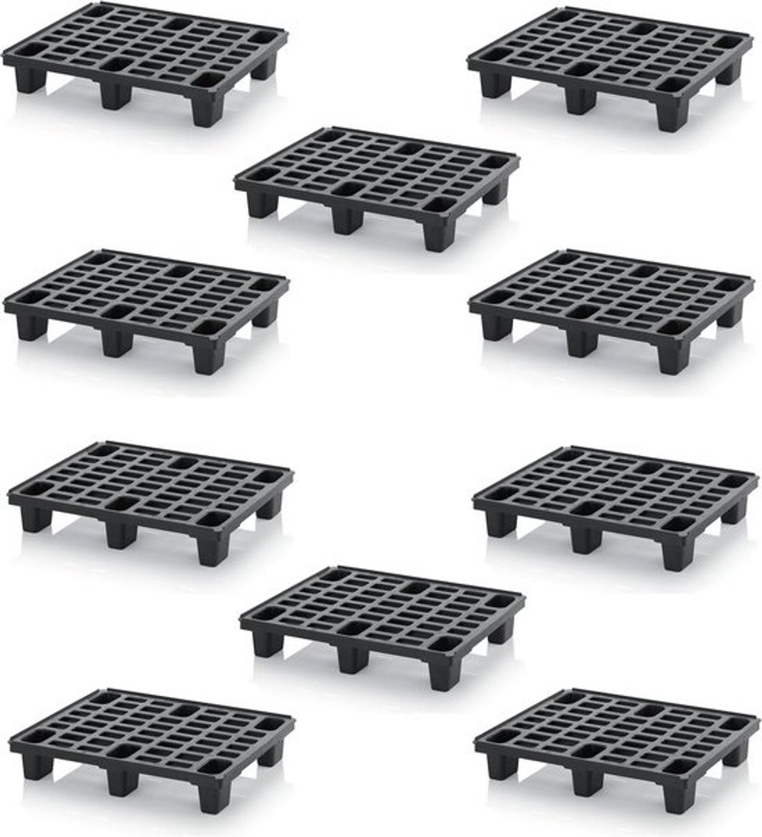Kunststof pallets - Half euroformaat - Voor materiaaltransport - Ruimtebesparend en stapelbaar - 10 stuks - 80x60 - Zilvergrijs