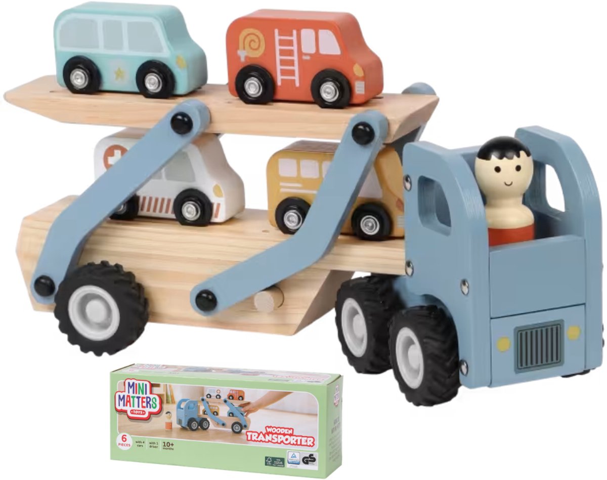 Mini Matters houten transporter - Inclusief 4 auto's