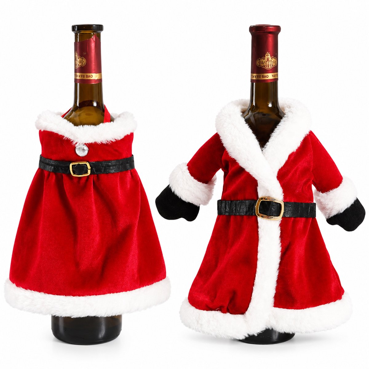 Nina’s Giftshop® Wijnzak Set Kerstman & Kerstvrouw – 2 Stuks – Kerst Wijnfles Cadeauverpakking – Kerstcadeau – Kerstdecoratie – Cadeau voor Man & Vrouw