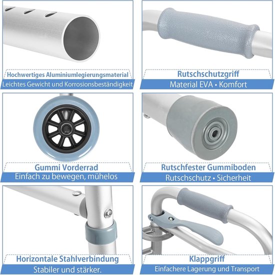 Lichtgewicht en hoogteverstelbare loopondersteuning voor senioren, aluminium, eenvoudig te monteren, ideaal voor mobiliteit — afbeelding 2