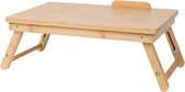 Een inklapbare bamboe laptoptafel met verstelbare pootjes, 46 x 30 cm.