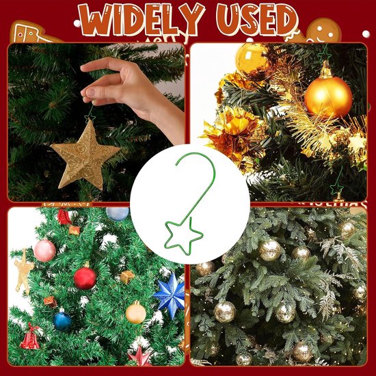 100 stuks kleine groene creatieve S-haak kerstversieringen, kerstversieringhaken, decoratiebenodigdheden, kerstboomversiering om op te hangen, geschikt voor het ophangen van kousen — afbeelding 4