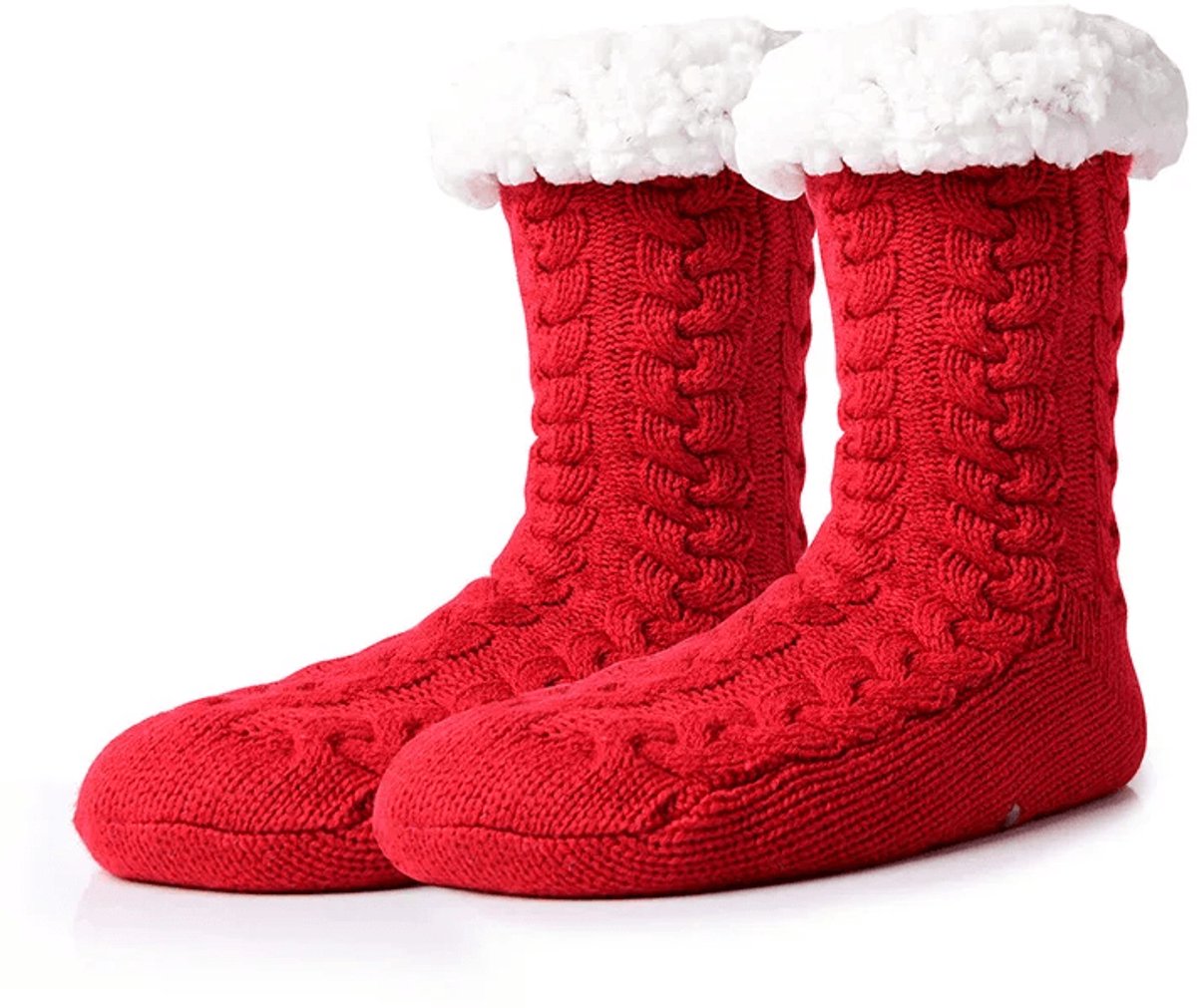 Huissokken Dames en Heren - Warme Sokken - Fleece Sokken - Dikke Sokken - Fluffy Sokken - Verwarmde Sokken - Gevoerde Sokken - Antislip Sokken - Winter Sokken - Slofsokken - Bedsokken - Rood