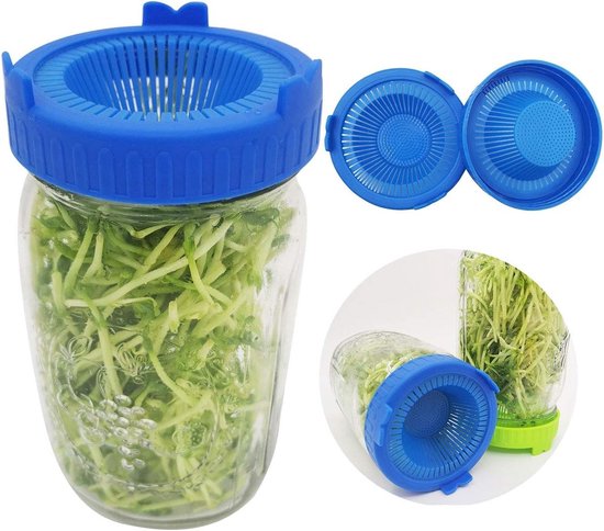 4 Stuks Gemakkelijke Spoel- en Afvoerdeksels voor Brede Monden Potten - Ideaal voor het Kiemen van Bonen en Groenten in Mason Jars en Spruit Kits — afbeelding 5