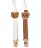 Speenkoorden Set van 2 Teddy Beer - Beige & Bruin - Speenkoord – Fopspeenkoord met Clip – Speenhouder voor Baby – Jongen & Meisje – Kraamcadeau & Babyshower Cadeau
