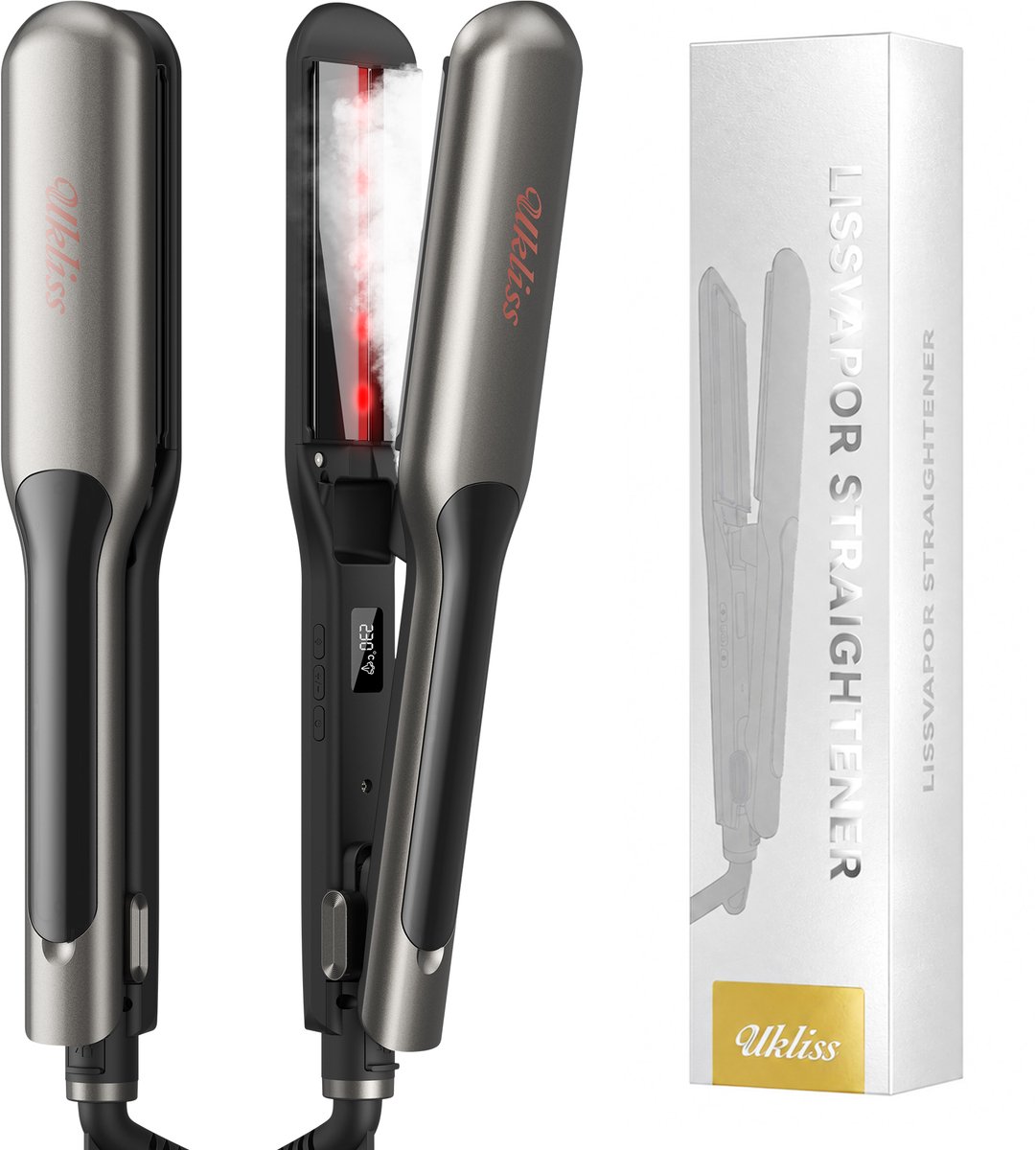 UKLISS Steam Straight - Stijltang met Stoom - Professionele Stoomstijltang - grijs