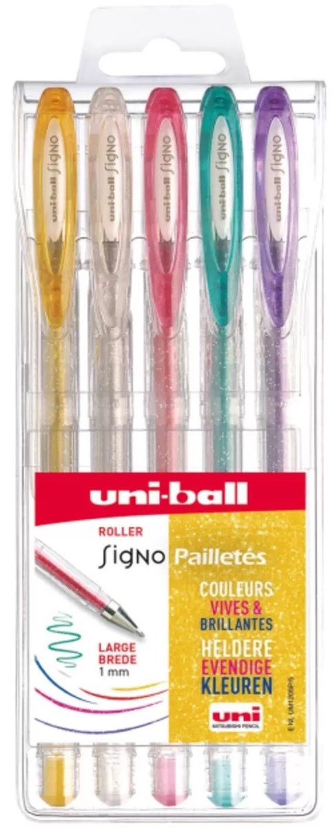 Gelschrijver Uni-ball Signo glitter etui à kleuren