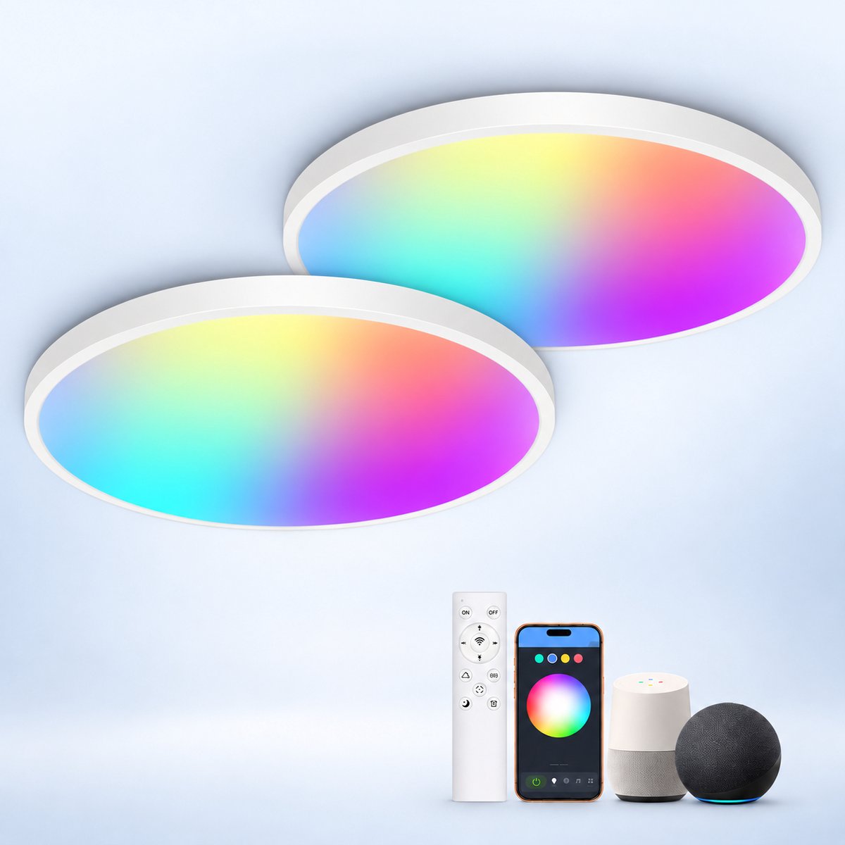 LOVHAUS 2 Stuks Slimme LED Plafondlampen 24W 30 cm - RGB - Alexa - Dimbaar - Afstandsbediening - IP54