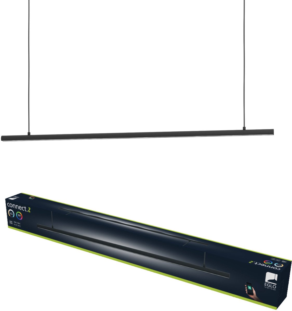 EGLO Flatron-Z Hanglamp - 100,5 cm - Zwart - Instelbaar RGB & wit licht - Dimbaar - Zigbee