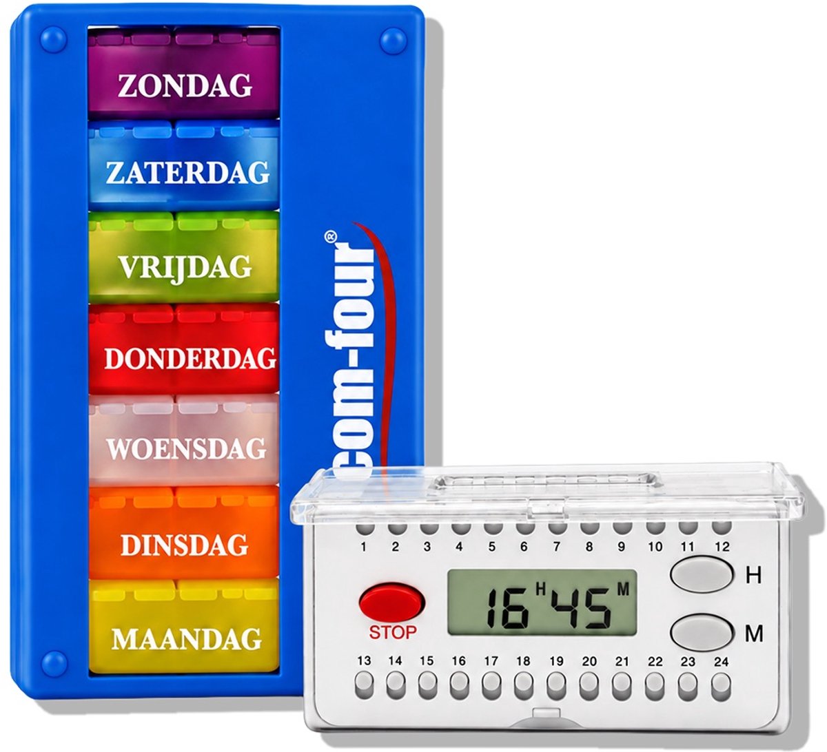 Medicijn Weeklader Nederlands – 3 vakken – Donkerblauw – schuifalarm