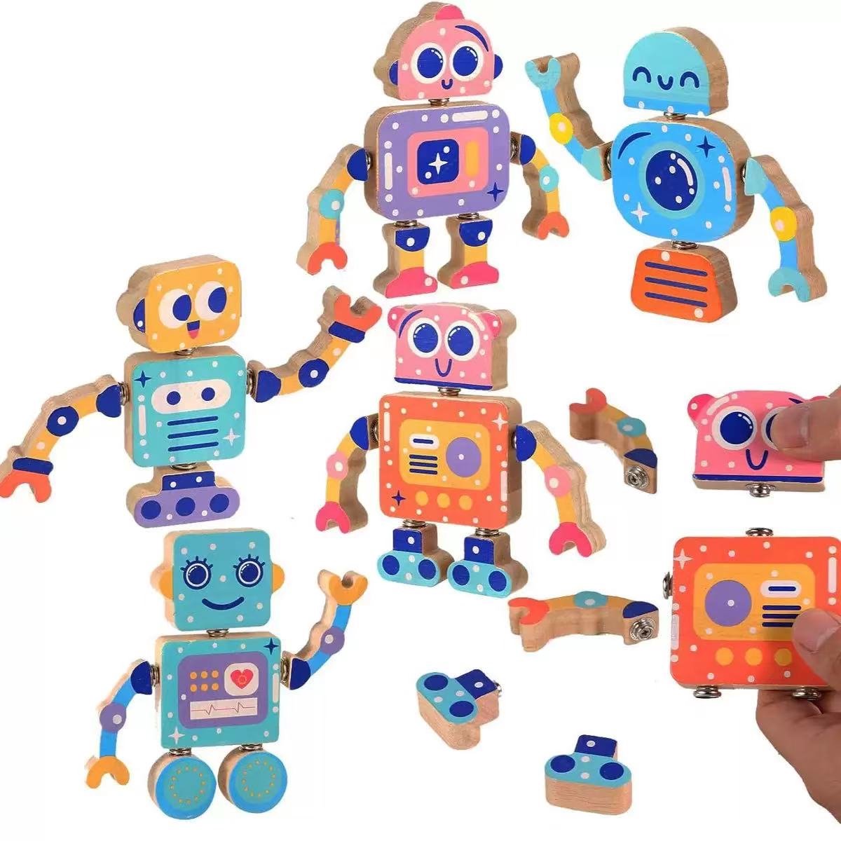 Houten Robot Bouwset voor Kinderen - STEM-Robot Montessori-Speelgoed - Motorisch Speelgoed om te Bouwen en Demonteren, Met Beweegbare Armen en Benen, voor Kinderen van 3-6 Jaar