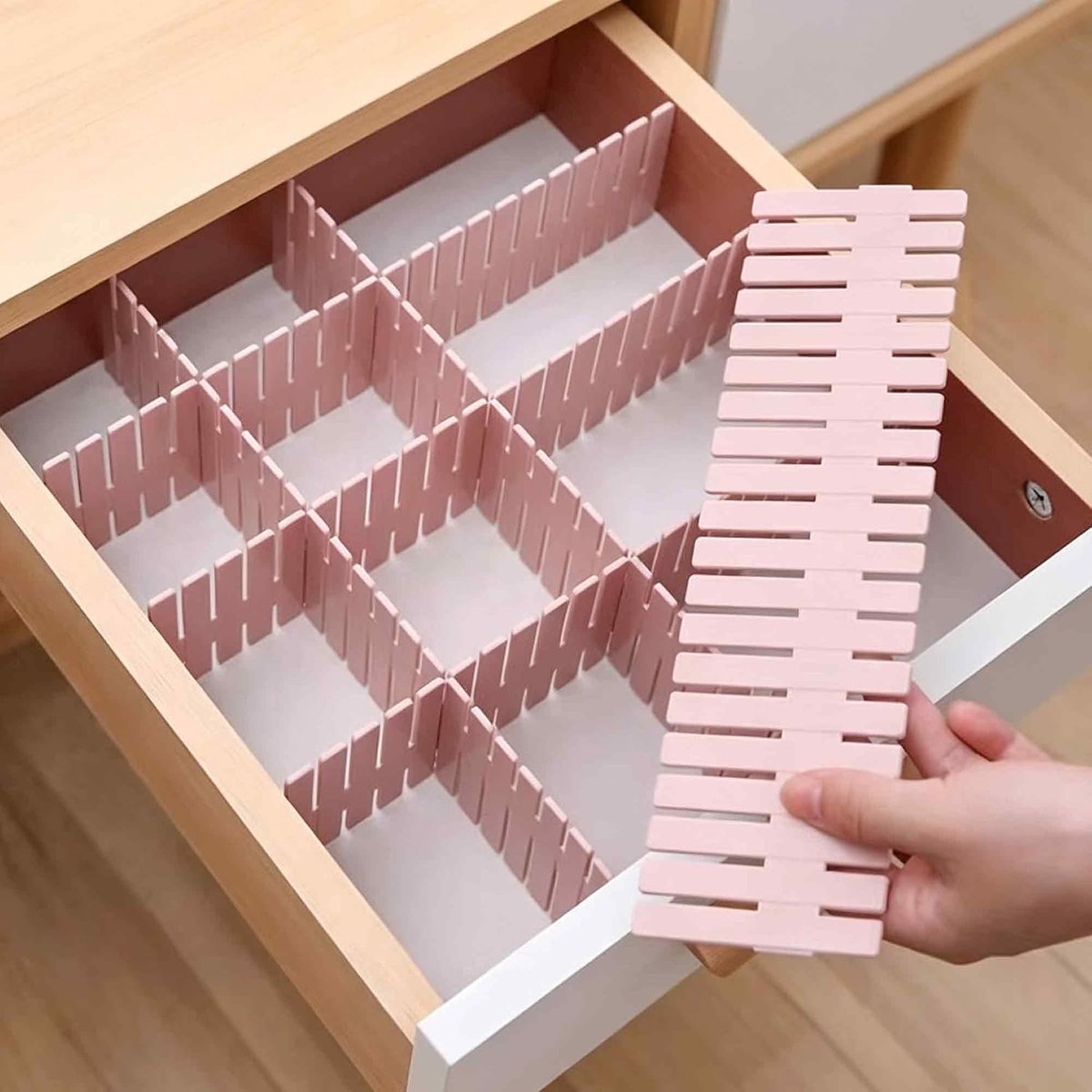 Ladeverdeler - 8-delige Set Plastic Opbergverdelers - 37x7 cm - Voor Sokken Ondergoed Bestek en Cosmetica - Geschikt voor Keuken Slaapkamer en Kantoorlade - Roze Kleur - 8 Stuks