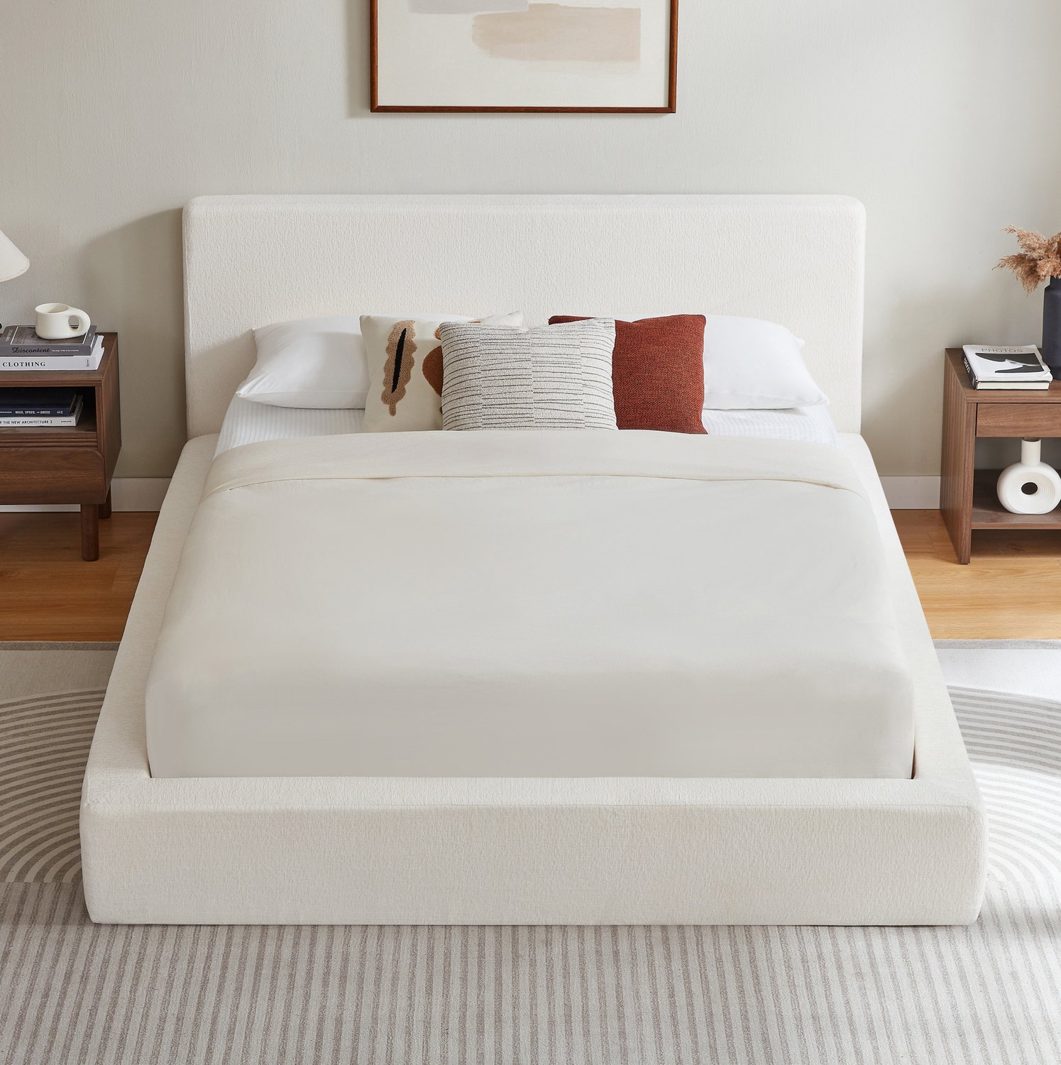 WUVRIE Gestoffeerd bedframe 160x200 cm - Versterkt stalen frame en hoofdbord - Crèmewit