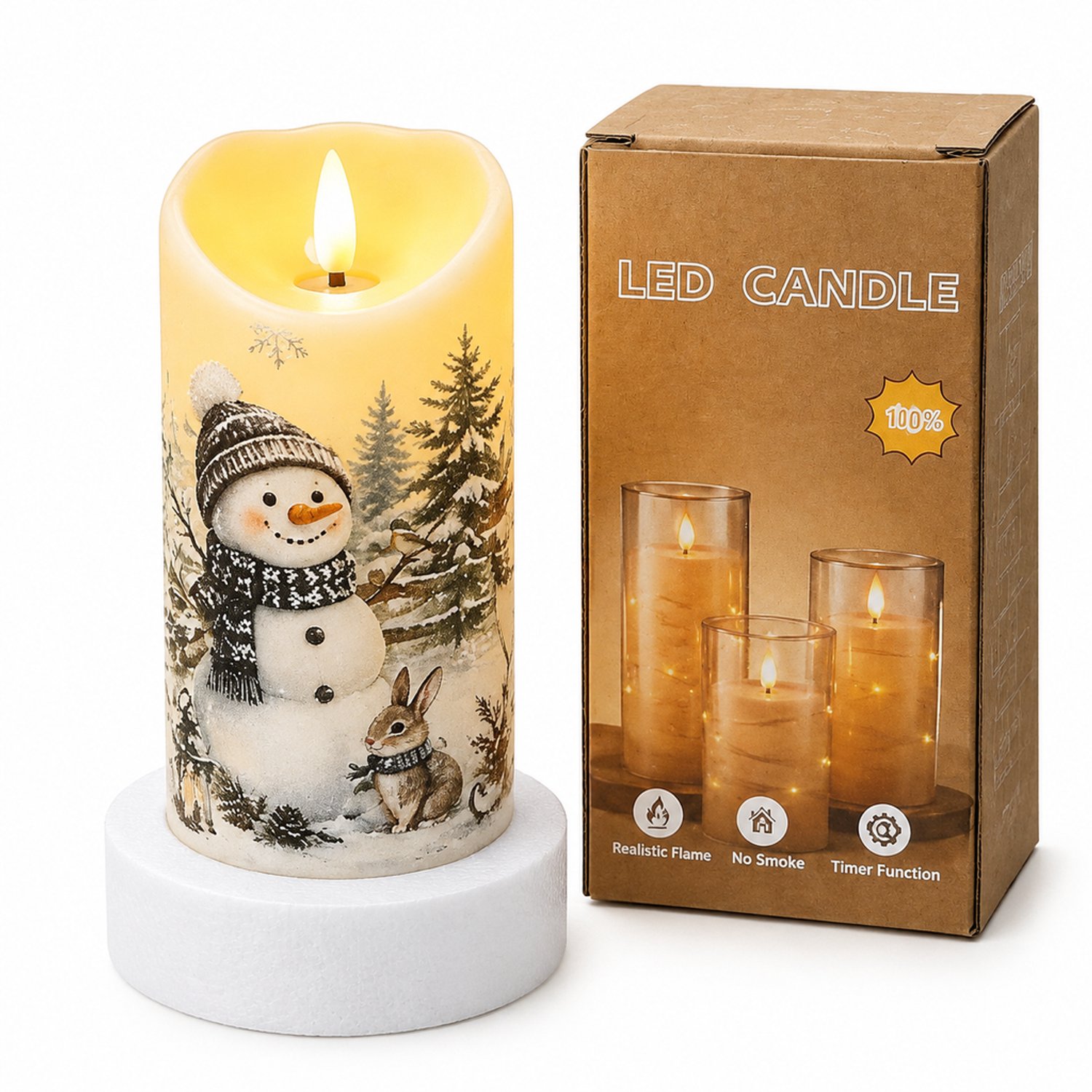 SWGOTA led kaarsen voor kerst - 1 sneeuwpopkaars, 7,5 x 15 cm, schuine bovenrand, warm licht, kunststof, voor binnen, zonder batterijen Blauw
