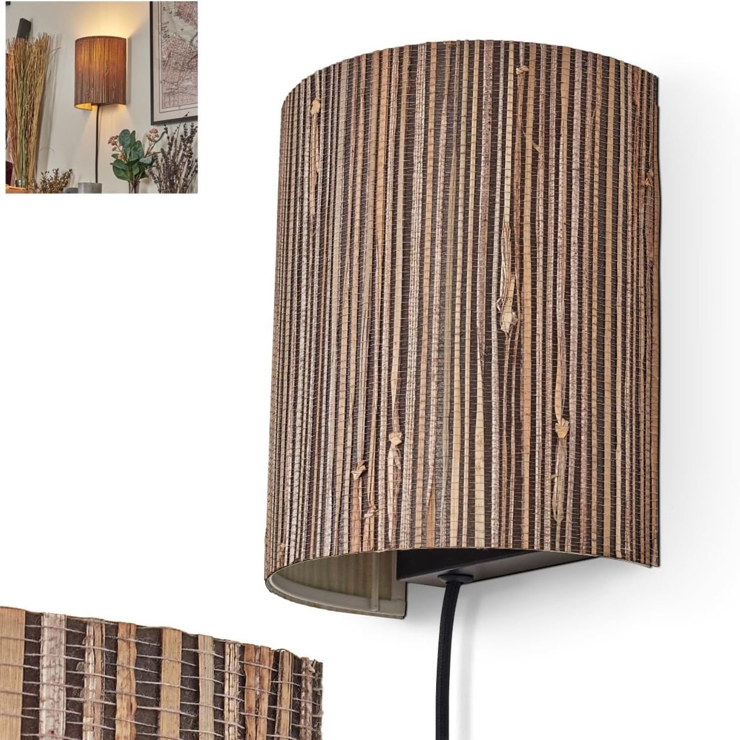 Vantivo® Wandlamp Binnen met Snoer - Wandlamp met Stekker voor Binnen - met Dimbare Schakelaar - Bruin