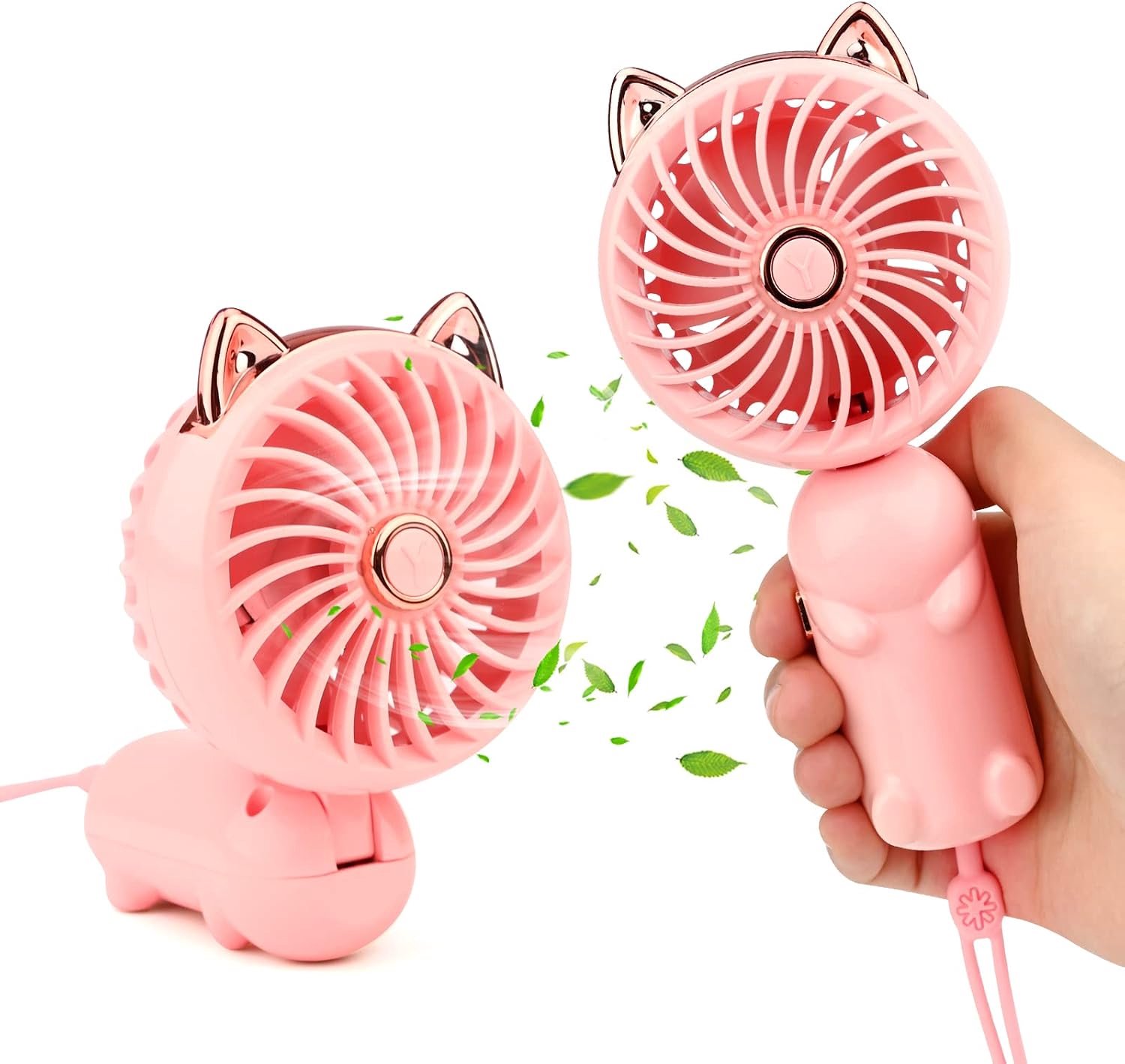 Kleine - oplaadbare draagbare ventilator - handventilator met 3 snelheden voor thuis - op kantoor en op reis (roze)