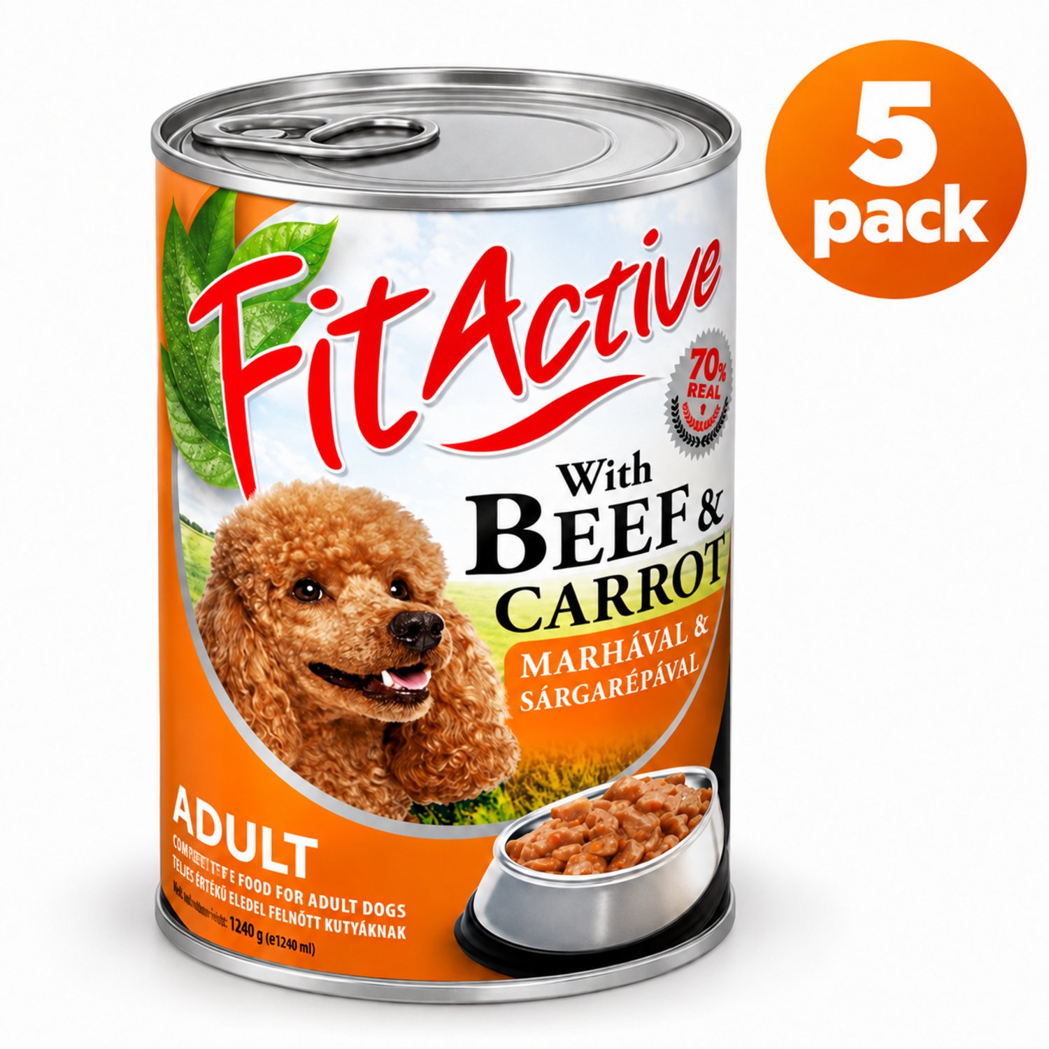 Fit Active - Hondenvoer - Natvoer hond - Blikvoer hond - Rund smaak - Adult - 5 x 1250g