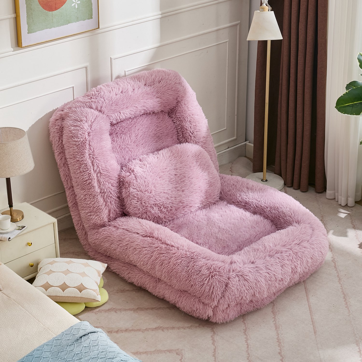 CHICFURN Vloerfauteuil - 5 standen - Opvouwbaar - Roze