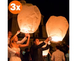 Volanterna® – XXL 3x Witte Wensballon 100 cm – Verbeterde Brander – Biologisch Afbreekbaar – Vliegende Lantaarn – Alternatief voor Vuurwerk