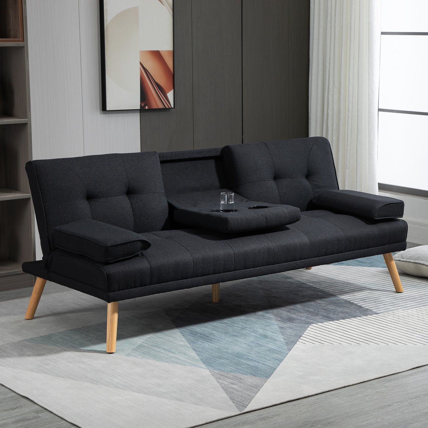 CHICFURN 3-zits slaapbank - Verstelbare rugleuning - Klaptafel - Grijs