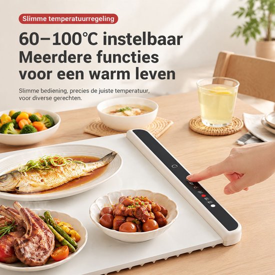 Elektrische warmhoudmat voor eten - 65 x 38 cm - 6 warmtestanden - timer en kinderslot - inclusief hittebestendige onderlegger - gebroken wit — afbeelding 5