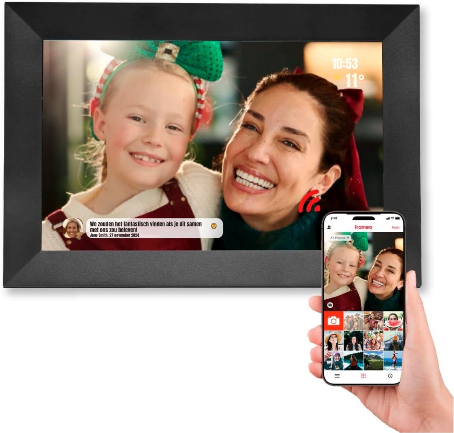 Levo® Digitale Fotolijst 10.1 Inch - HD - Frameo App - Fotokader - WiFi - IPS Touchscreen - 16GB-Zwart-18 cm x 26 cm x 3 cm