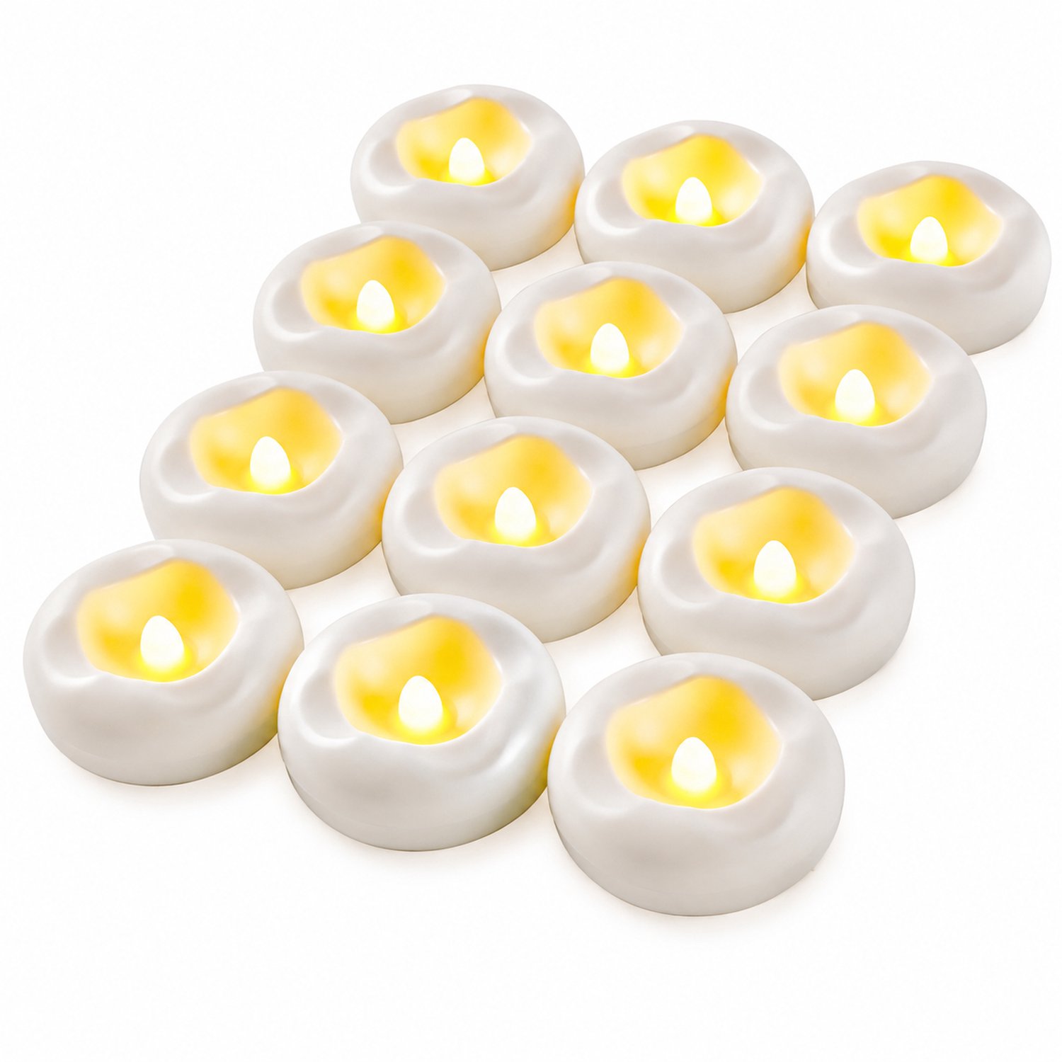 SWGOTA led kaarsen, 12 stuks - drijvende witte ABS-kaarsen met warmgeel licht, 5,8 cm breed en 2,5 cm hoog, voor huis- en feestdecoratie