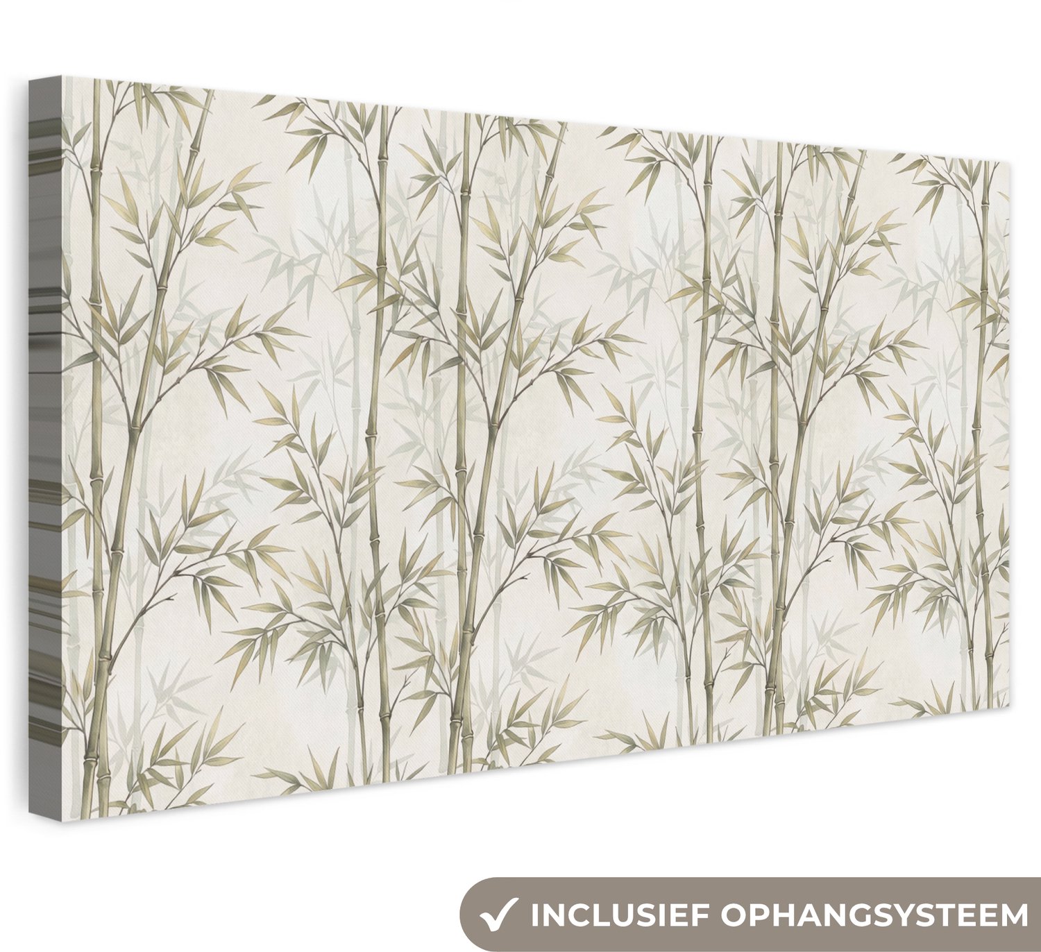 Canvas schilderij 40x20 cm - Exclusieve wanddecoratie Bamboe - Bladeren - Natuur - Aquarel - Groen - Muurdecoratie woonkamer - Slaapkamer decoratie - Kamer accessoires - Schilderijen op canvas