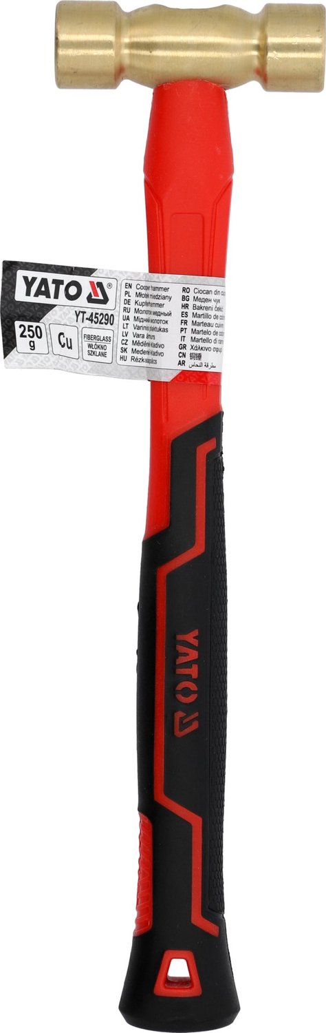 YATO YT-45290 Bronsen Hamer 250g - Ø 26 mm - Met Schokdempende Glasvezel Steel (290 mm) - Vonkvrij & Materiaalbesparend voor Machinemontage & Servicewerk