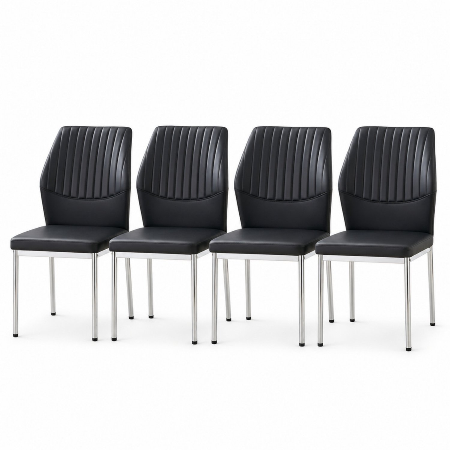 LONG DRAGON - Eetkamerstoelen - Set van 4 - Zwart + Zilver - Kunstleer