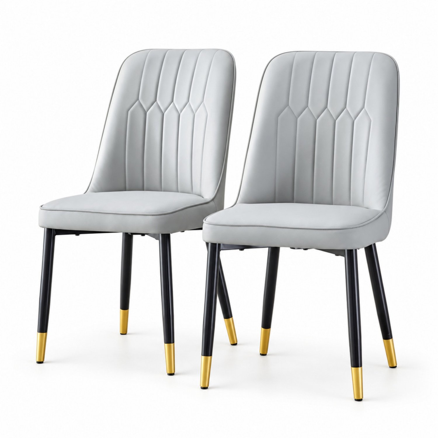 LONG DRAGON - Eetkamerstoelen - Set van 2 - Zwart + Lichtgrijs - Kunstleer