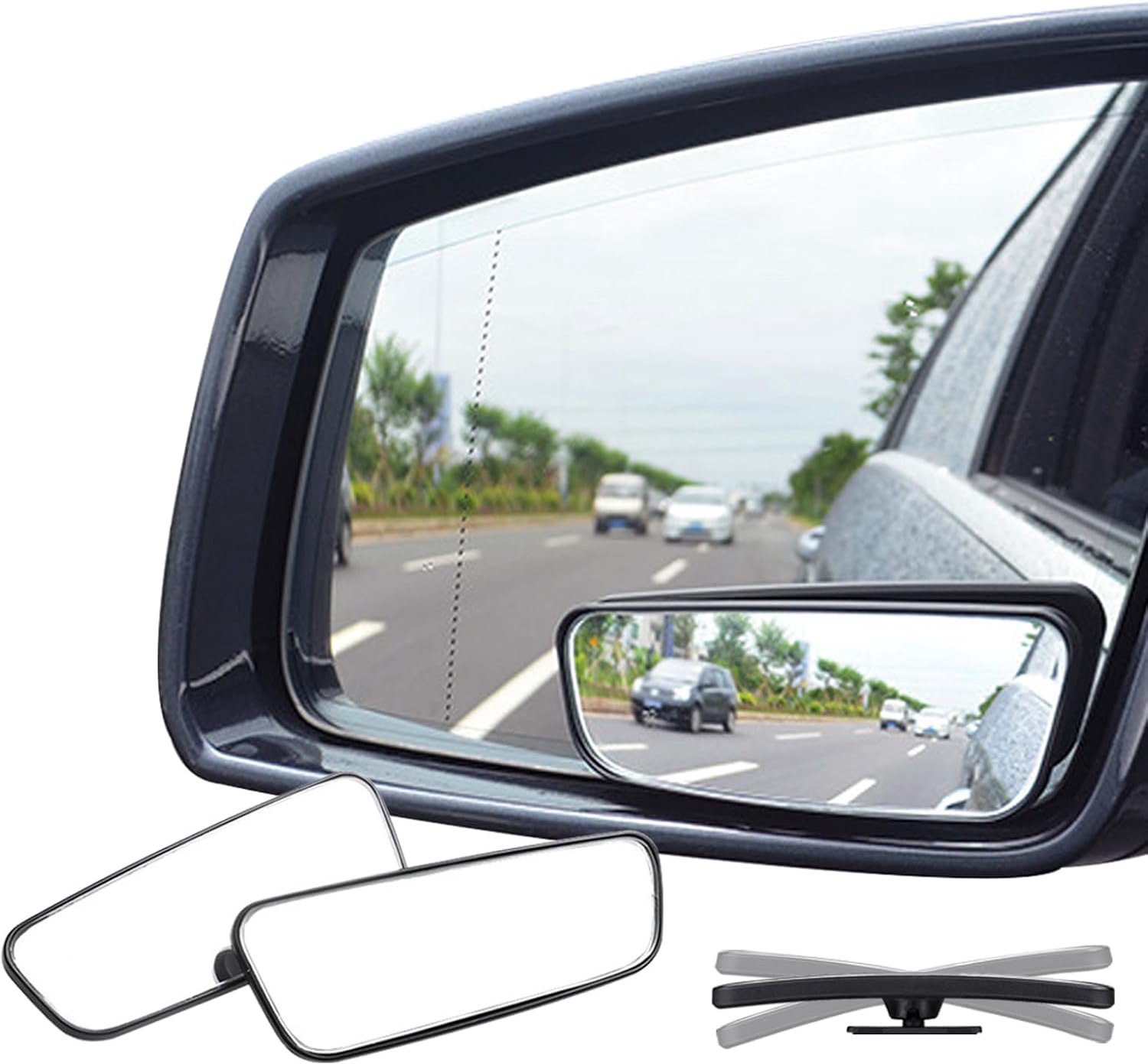 Dodehoekspiegels voor Auto - Set van 2 - Convex Glas - 360° Verstelbaar - Met Frame - Zelfklevend - 9,4 x 3,5 cm