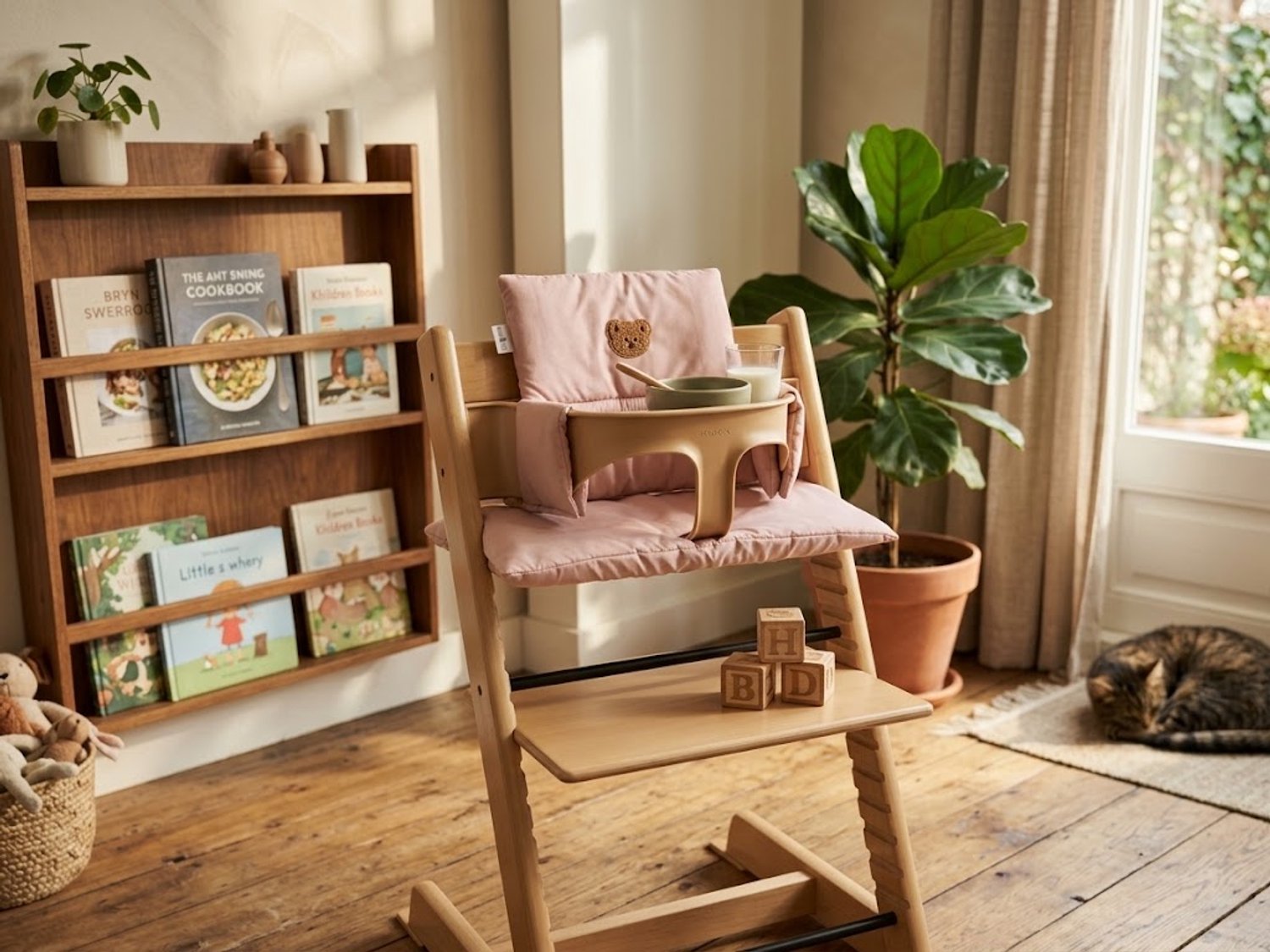 HHHK - Stokke Tripp Trapp Kussenset - Zitkussen en Rugkussen - Roze met Beertje - Stoelverkleiner - Babyset Kussen – foto 2