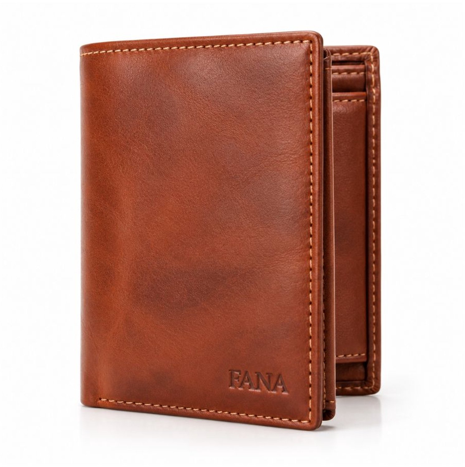 Fana Bags® Leren Heren Portefeuille Cognac - Herenportemonnee Staand - RFID - Echt Leer - Luxe Cadeau