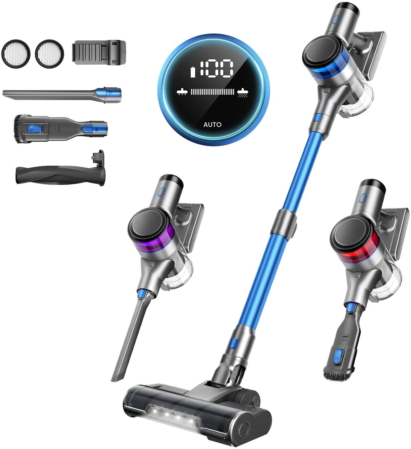 Sellino Stofzuiger - Draadloze Steelstofzuiger - Handstofzuiger - 400W - 4 Reinigingsstanden - Krachtige Zuigkracht - Blauw