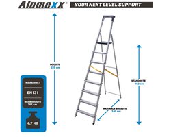 Alumexx Hobby-Line - Huishoudtrap 8 treden - Keukentrap - Inklapbaar - 3.70m werkhoogte
