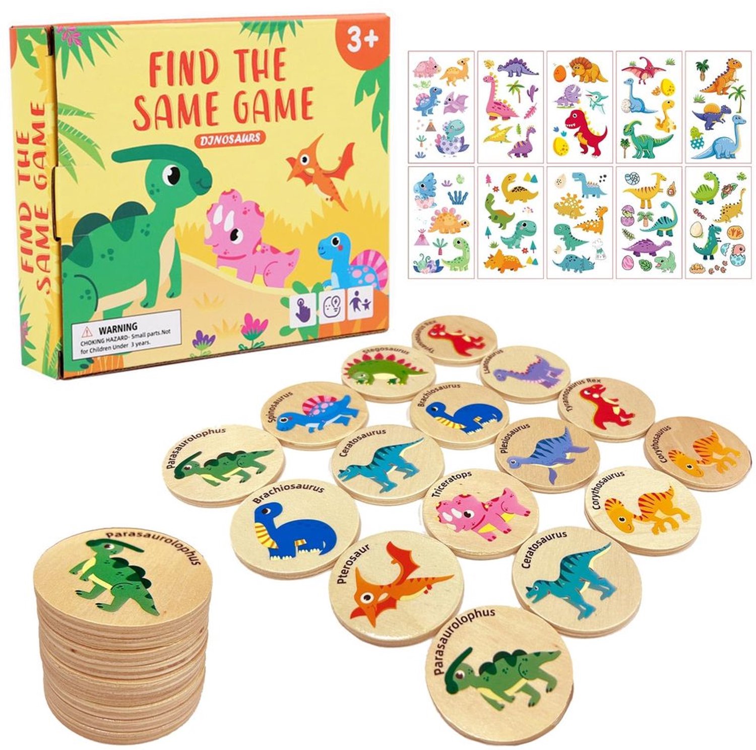 Geheugenspel Dinosaurussen - Houten Bordspel - 24 Stuks - Montessori Speelgoed - Voor Peuters 3+ - Inclusief 10 Dinosaurusstickers - Memoryspel