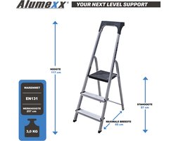 Alumexx Hobby-Line - Huishoudtrap 3 treden - Keukentrap - Inklapbaar - 2.57m werkhoogte