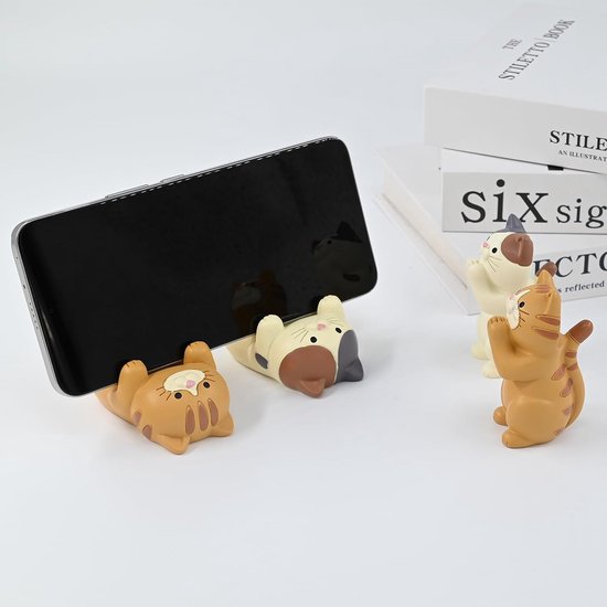 Kat-vormige telefoon stand dierlijke hars geschenken voor kat liefhebbers, thuis & kantoor mode accessoires (wit) — afbeelding 4