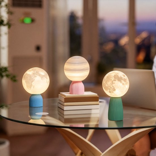 3 stuks bureaulampje - nachtlampje - planetenlamp - decoratie - 3D effect - zacht licht - verstelbare helderheid - USB aansluiting - woonaccessoire - geschikt voor woonkamer, bureau, als cadeau (wit, verschillende maten) — afbeelding 3